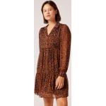 Robes Naf Naf marron à effet léopard en polyester à manches longues courtes à manches longues à col en V Taille L pour femme 