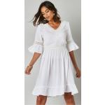 Robes d'été blanches en coton smockées à col en V Taille XS pour femme en promo 
