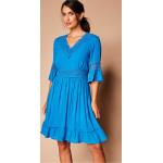 Robes d'été bleues en coton smockées à col en V Taille XS pour femme en promo 