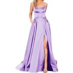 Robes de bal longues de mariage violettes en satin à bretelles spaghetti sans manches Taille XXL plus size look fashion pour femme 