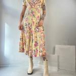Robes à imprimés jaunes à fleurs look vintage pour femme 