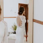 Robes de mariée sur mesure blanc d'ivoire en dentelle à motif USA pour femme 