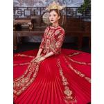 Robes fleuries de mariée rouges à fleurs look asiatique pour femme 