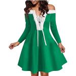 Robes en laine pour fêtes de Noël vertes au genou à manches longues à col en V Taille XXL plus size look casual pour femme 