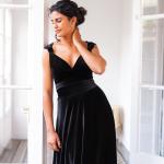 Robes de soirée longues noires en velours Tailles uniques look vintage pour femme 