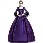 Robes de bal longues violettes patchwork en dentelle à manches longues Taille 3 XL look médiéval pour femme 