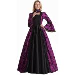 Robes de bal longues violettes patchwork en dentelle à manches longues Taille 3 XL look médiéval pour femme 