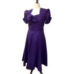 Robes vintage violettes en coton à épaules bouffantes Taille XL look vintage pour femme 