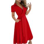Robes de bal longues d'hiver rouges à effet froissé en velours minis à manches longues Taille XL look Skater pour femme 