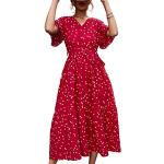 Robes d'été rouges à fleurs lavable en machine à manches courtes Taille L look casual pour femme 