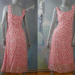 Robe D'été Sans Manches Des Années 1990, Coral Pink & Red Abstract Cherry Blossom Polka Dot European Vintage Midi Dress Size 6 Us, 10 Uk