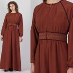 Robes en dentelle vintage marron en feutre à motif USA maxi Taille M style bohème pour femme 