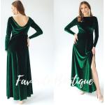 Robes de bal longues de demoiselle d'honneur d'automne vert émeraude en velours maxi à manches longues pour femme 