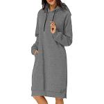 Robes d'été de soirée d'automne gris foncé à capuche midi à manches longues à col rond Taille L look casual pour femme 