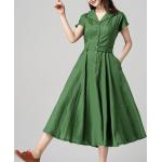 Robes d'été vertes midi à manches courtes Taille XS look vintage pour femme 