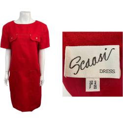Robe En Lin Scaasi Des Années 1990/Robe Chemise Utilitaire De Designer Rouge 90 Grande Femme