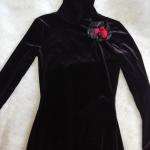 Robes en velours noires en velours à manches longues petite look vintage pour femme 