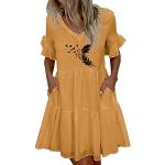 Robes de cocktail jaunes à fleurs mi-longues à manches longues Taille M plus size look casual pour femme 