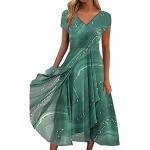 Robes en dentelle vintage de mariage vertes à fleurs à volants midi à manches courtes à col en V Taille 4 XL plus size look casual pour femme 