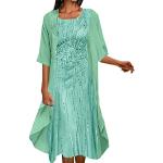 Robes longues bohèmes vertes en cuir synthétique à paillettes à manches longues à col en V Taille L plus size style bohème pour femme 