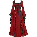Robes en dentelle vintage de mariée d'hiver rouges à fleurs à capuche à manches longues Taille L plus size look gothique pour femme 
