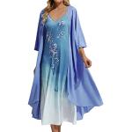 Robes longues bohèmes de mariage bleues à fleurs en mousseline à sequins Taille XL plus size style bohème pour femme 