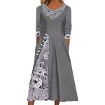 Robes de soirée longues de mariée grises à fleurs à strass à manches longues à col en V Taille XL plus size look Pin-Up pour femme 