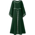 Robes vintage pin up de mariée vertes à fleurs en satin à franges à manches longues à col rond Taille 3 XL plus size look casual pour femme 