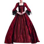 Robes en dentelle vintage rouges à fleurs en velours à perles au genou à manches longues à col en V Taille 3 XL plus size look médiéval pour femme 