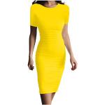 Robes de cocktail jaunes à manches courtes à col rond Taille XL plus size look fashion pour femme 