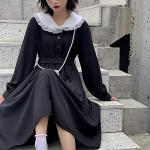 Robe Femmes Style Preppy Foncé À Manches Longues Lolita Robes Japonais Doux Col Claudine Longues Dames Robes Élégantes