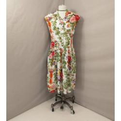 Robe Florale Féminine Vintage Des Années 80 Robe D'été Sans Manches Fleurs Lumineuses Avec Poches Bouton Complet Sur Le Devant Mélange De