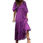 Robes vintage pin up de soirée violettes à fleurs en velours à paillettes Taille 5 XL plus size look casual pour femme 
