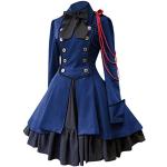 Robes en dentelle vintage d'automne bleues à pois à volants mi-longues à manches longues à col carré Taille M steampunk pour femme 