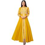 Robes en soie jaunes imprimé Indien au genou Taille L style ethnique pour femme 