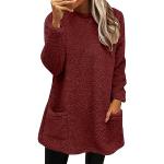 Robes en dentelle vintage d'automne rouges en peluche minis à manches longues Taille L plus size look Pin-Up pour femme 