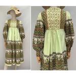 Robe Indienne Vintage //Robe Paysanne // Robe Florale Verte Gaze Des Années 1970 Taille Eu 36 Uk 8Us4