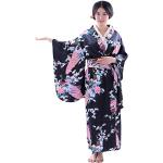 Peignoirs Kimono de mariage noirs en satin midi à manches longues Tailles uniques plus size look asiatique pour femme 