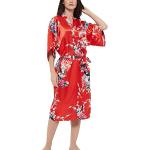 Peignoirs Kimono d'automne rouges en satin Taille L plus size look fashion pour femme 