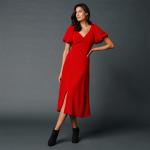 Robes longues fendues rouges à effet froissé en polyester lavable en machine longues à col en V Taille XL pour femme 