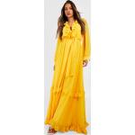 Robes longues bohèmes Boohoo jaunes à volants longues à manches longues Taille M style bohème pour femme en promo 