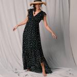 Robes d'été noires à pois en polyester longues sans manches Taille XS pour femme en promo 