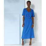 Robes cache-coeur bleues en viscose éco-responsable longues à manches courtes Taille XL pour femme en promo 