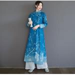 Robes à imprimés bleues à motif tie-dye longues Taille L look asiatique pour femme 