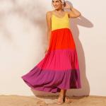 Maxis robes multicolores en viscose maxi à col en V Taille L pour femme en promo 
