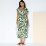 Robes longues ethniques vertes en viscose à manches courtes à col en V Tailles uniques style ethnique pour femme 