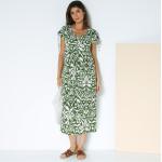 Robes longues ethniques vertes en viscose à manches courtes à col en V Taille 3 XL style ethnique pour femme en promo 
