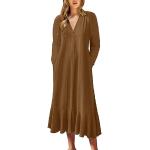 Robes en dentelle vintage d'automne marron à fleurs en dentelle à paillettes longues à manches longues Taille 5 XL plus size style bohème pour femme 