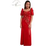 Robe Longue Mestiza Filipiniana Rouge Premium Pour Femme - Rosa Mr26