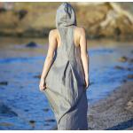 Robes longues fendues grises à capuche longues sans manches plus size style bohème pour femme 